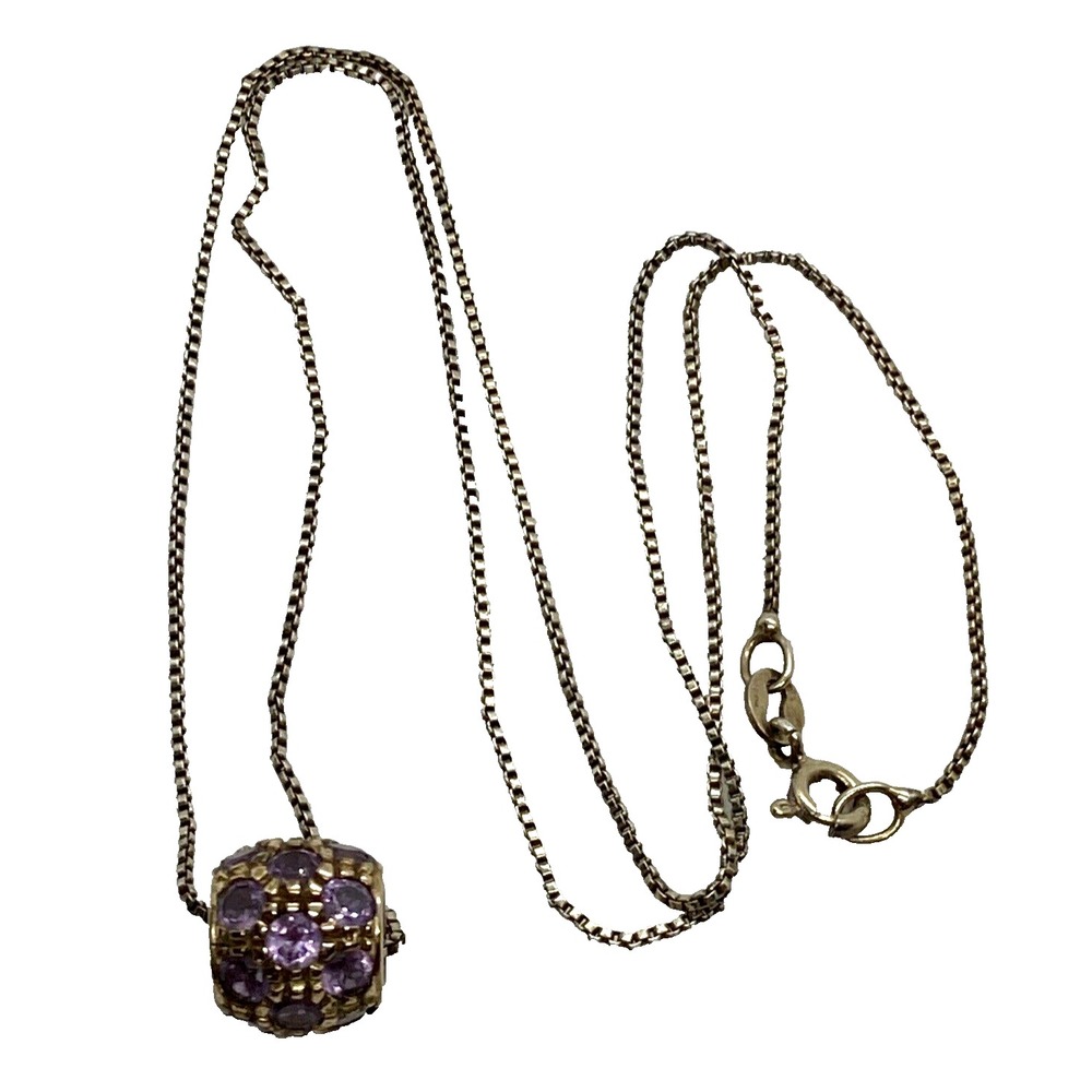 Vintage RS Ross Simons Amethyst Pendant 18'' Necklace Sterling 925 Silver‎ 4g